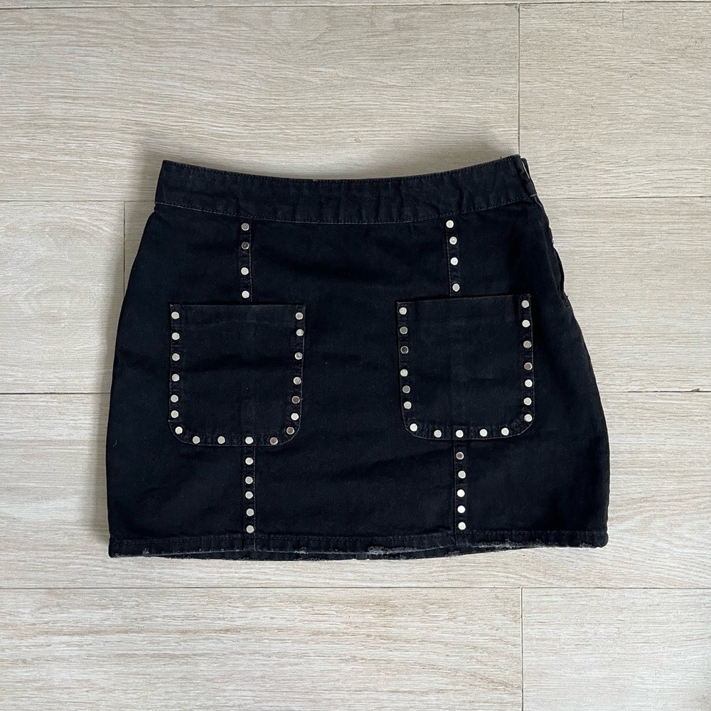 Zara black denim studded mini skirt.